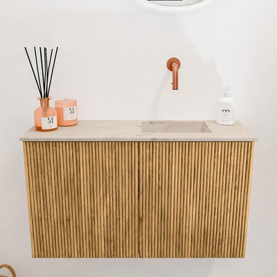 Mondiaz JOYA-DLUX 70cm toiletmeubel - kleur Oak - Wastafel FAYE positie Rechts Zonder kraangat kleur Frappe.