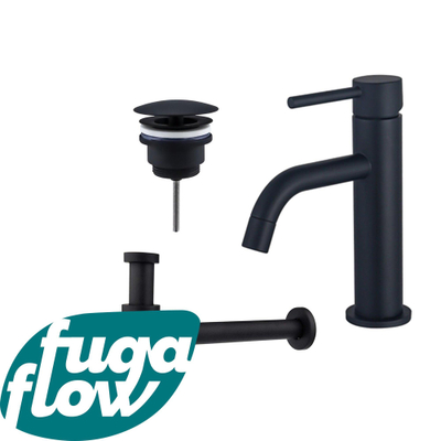 FugaFlow Eccelente Sobrado Badkamer Slim Wastafelkraanset - lage wastafelkraan - always open plug - verlaagde design sifon - Mat zwart