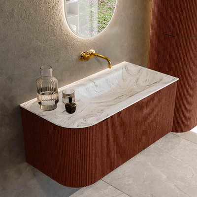Mondiaz KURVE-DLUX Ensemble de meubles de salle de bains - 95x46x40cm - 1 tiroir - 1 porte - lavabo solid surface - droit - sans trou de robinet - Ruby