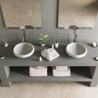 Ideavit Solidego lavabo à poser 40x40x11.2cm rond 0 trous de robinet 1 cuve Solid surface blanc