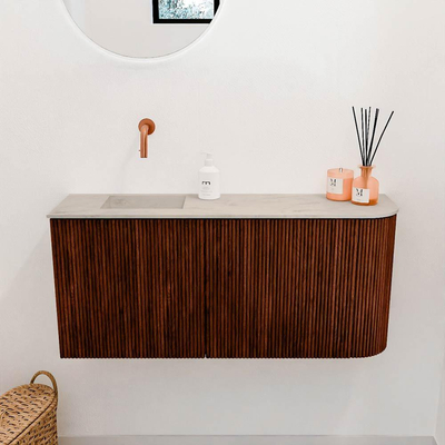 Mondiaz JOYA-DLUX 91.6cm toiletmeubel - ronding rechts kleur Ruby - Wastafel FAYE positie Links Zonder kraangat kleur Opalo.