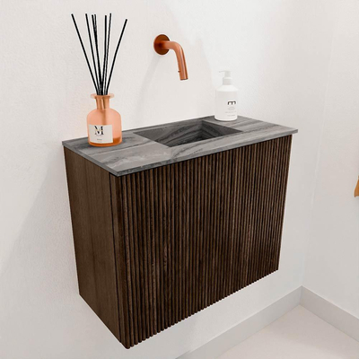 Mondiaz JOYA-DLUX 50cm toiletmeubel - kleur Walnut - Wastafel FAYE positie Rechts Zonder kraangat kleur Sombra.