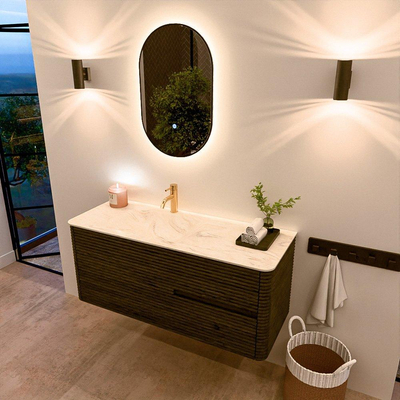 Mondiaz CIRO-DLUX Badkamermeubelset - 120x45x50cm - Solid surface wastafel Ostra - 1 wasbak Links - 1 kraangat - 2 lades - Shadow