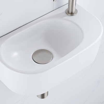 QeramiQ Fuente pack lave-mains – 40 x 21,5 x 12 cm – céramique blanc mat – perçage à droite – robinet inox brossé