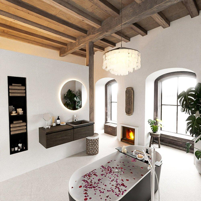 MONDIAZ BUKLA 120cm ensemble de meuble avec module 60 couleur Marron Foncé avec 2 tiroirs. Lavabo CLOUD à droite 1 trou de robinet couleur Urban.