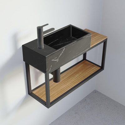 Riho Livit Tiny Fontein - 1 kraangat rechts - 41x20.5x10.5cm - keramiek - marmer zwart