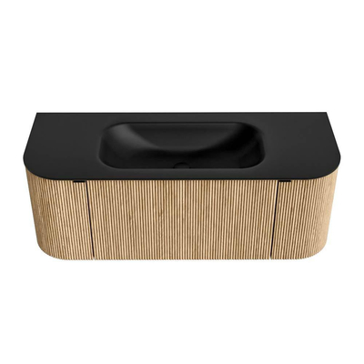 MONDIAZ KURVE Meuble de salle de bains 120cm avec module 25 Len R couleur Oak avec 1 tiroir et 2 portes. Lavabo BIG SMALL central 1 trou de robinet Urban.