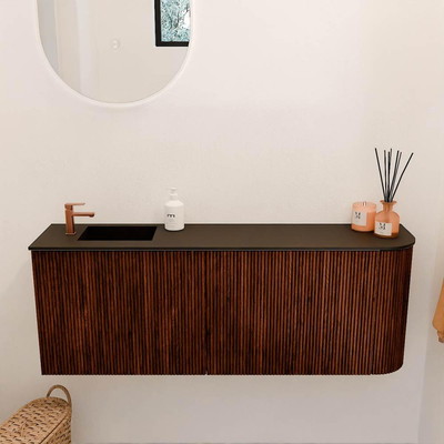 Mondiaz JOYA meuble WC 111,6 cm - arrondi à droite couleur Ruby - Lavabo FAYE position gauche 1 trou de robinet couleur Urban.