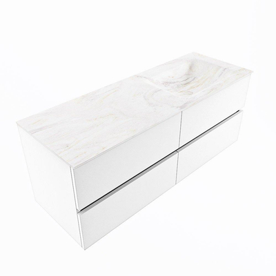 Mondiaz VICA-DLUX ensemble de meuble de salle de bain - 130cm - meuble sous-vasque talc - 4 tiroirs - lavabo encastré cloud droite - 1 trou de robinet - version haute de 60cm - ostra