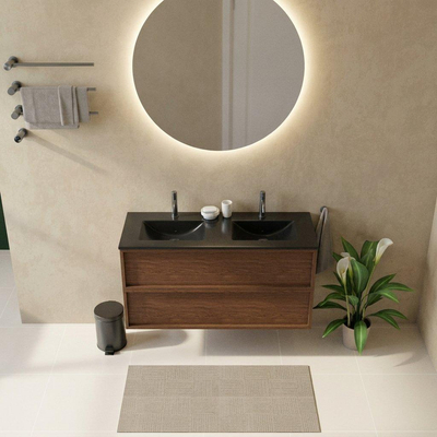 Saniclass Holz Frame Ensemble de meubles de salle de bains - 120x45x62cm - Vasque Vygo en céramique noire - 2 vasques - 2 trous de robinet - 2 tiroirs - walnut pure mat (bois)