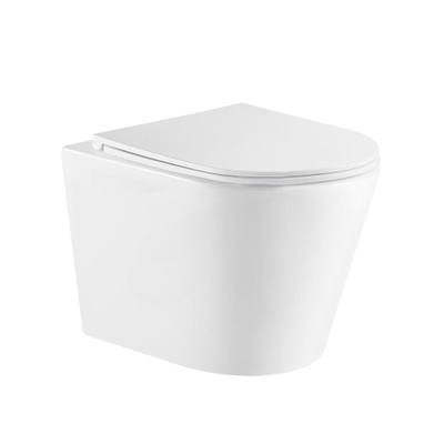 QeramiQ Dely Toiletset - 36.3x51.7cm - diepspoel - rimless - Geberit UP320 inbouwreservoir - softclose toiletzitting - bedieningsplaat licht grijs - ronde knoppen - wit mat