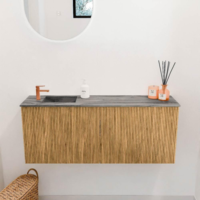 Mondiaz JOYA-DLUX 100cm toiletmeubel - kleur Oak - Wastafel FAYE positie Links 1 kraangat kleur Sombra.