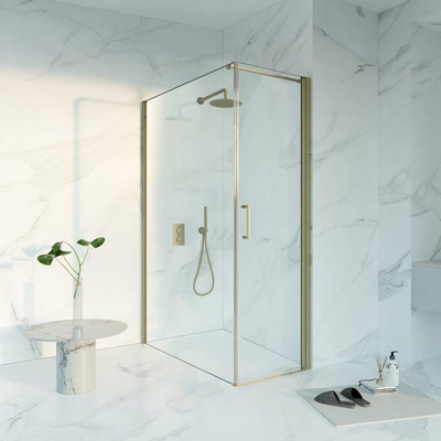 FugaFlow Eccelente Vetro Cabine de douche - 60x140x200 - Profil en verre de sécurité - anti-calcaire - Laiton brossé PVD (Or)