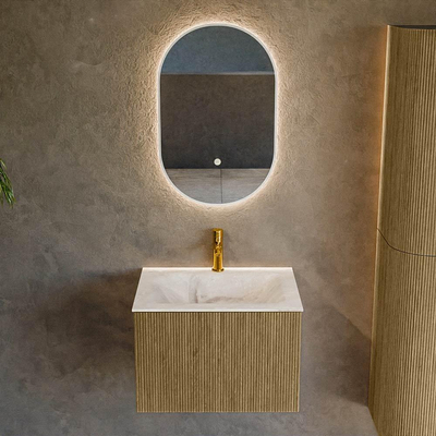 Mondiaz KURVE-DLUX Badkamermeubelset - 60x46x40cm - 1 lade - wastafel solid surface - midden - 1 kraangat - Dusk