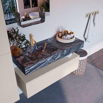 Mondiaz ALAN-DLUX Ensemble de meuble - 110cm - meuble Linen mat - 1 tiroir - Lavabo Cloud Lava suspendu - vasque Gauche - 1 trou de robinet