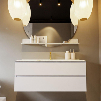 MONDIAZ VICA-DLUX Ensemble meuble de salle de bains - 120cm - meuble bas talc - 2 tiroirs - lavabo encastré cloud au milieu - 1 trou de robinet - version haute 60cm - opalo