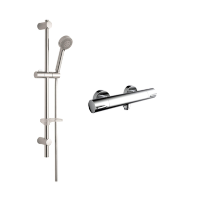 Plieger Swizz Glijstangset - 75cm - met slang - ronde handdouche - 3 standen - Voda douchekraan - thermostatisch - chroom