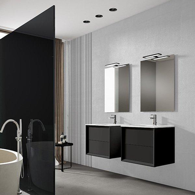 Adema Prime Core Ensemble de meuble - 60x50x45cm - 1 vasque ovale en céramique Blanc - 1 trous de robinet - 2 tiroirs - avec miroir rectangulaire - Noir mat