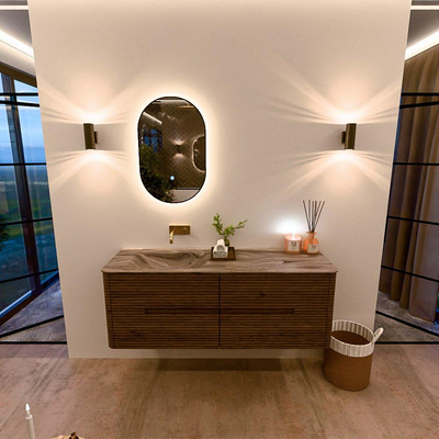 Mondiaz CIRO-DLUX Badkamermeubelset - 140x45x50cm - Solid surface wastafel Sombra - 1 wasbak Links - zonder kraangaten - 4 lades - Dusk