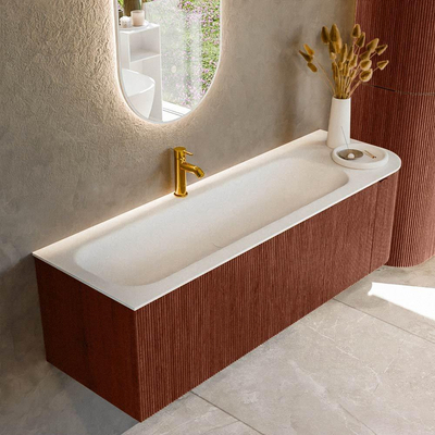 Mondiaz KURVE Badkamermeubelset - 145x46x40cm - 1 lade - 1 deur - wastafel solid surface - links - 1 kraangat - Ruby