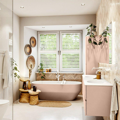Mondiaz Vica ensemble de meuble de salle de bain - 170cm - meuble sous-vasque rosee - 4 tiroirs - lavabo moon double - sans trous de robinet - version haute de 60cm - talc
