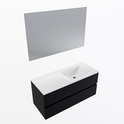 Mondiaz VICA ensemble de meuble de salle de bain - 110cm - meuble sous-vasque urban - 2 tiroirs - lavabo cloud droite - sans trous de robinet - couleur talc - miroir LED - version XL 60cm de haut