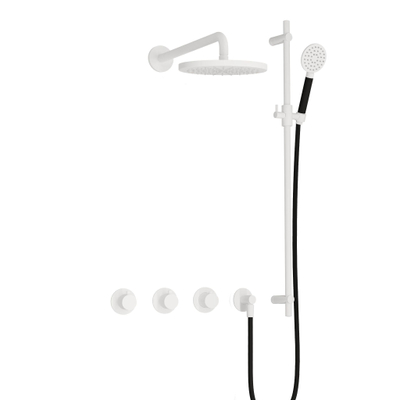 Hotbath Cobber ensemble de douche thermostatique avec 2 stop valves avec douchette ronde et barre murale blanc mat