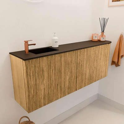 Mondiaz JOYA 111.6cm toiletmeubel - ronding rechts kleur Oak - Wastafel FAYE positie Links 1 kraangat kleur Urban.