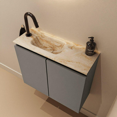MONDIAZ TURE-DLUX Meuble toilette - 60cm - Smoke - EDEN - vasque Frappe - position gauche - 1 trou de robinet