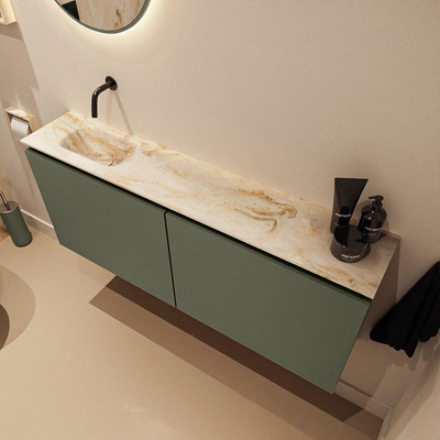 MONDIAZ TURE-DLUX Meuble de toilettes 120 cm Army. EDEN vasque Frappe position à gauche. Sans trou de robinet.