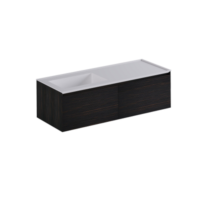 Thebalux Tresor Ensemble meuble de salle de bains - 140x55x41.5cm - 2 tiroirs - sans poignées - Vasque Corian - gauche - sans trou de robinet - Italian Alpi