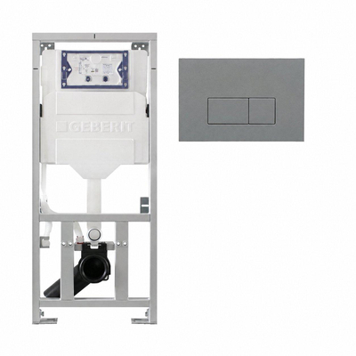 Geberit Inbouwreservoir UP320 met QeramiQ push bedieningsplaat - dualflush - rechthoekige knoppen - kunststof licht grijs