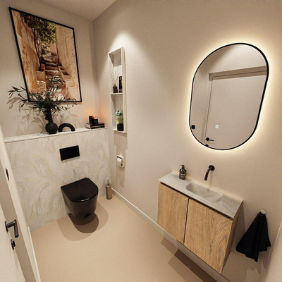MONDIAZ TURE-DLUX 60cm toiletmeubel Washed Oak. EDEN wastafel Ostra positie rechts. Zonder kraangat.