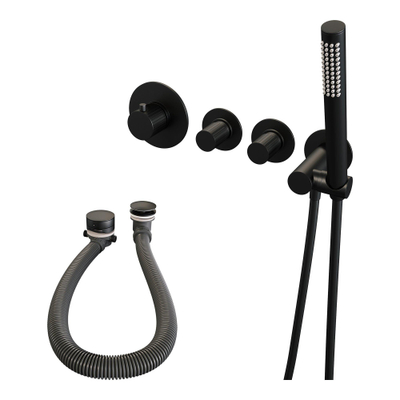BRAUER Stripe Thermostatische Badkraan - SET 01 - inbouw - badvulcombinatie - staaf handdouche - doucheslang - wandaansluitbocht - mat zwart