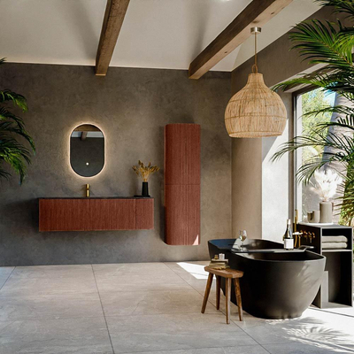 Mondiaz KURVE-DLUX Ensemble de meuble de salle de bains - 145x46x40cm - 1 tiroir - 1 porte - vasque solid surface - gauche - 1 trou de robinet - Ruby