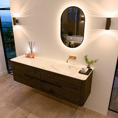 Mondiaz CIRO-DLUX Meuble de salle de bains - 170x45x50cm - Plan vasque solid surface Ostra - 1 vasque à droite - sans trous de robinet - 4 tiroirs - Shadow