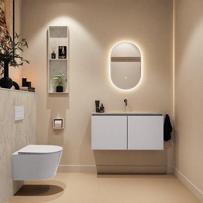 MONDIAZ TURE-DLUX Meuble de toilette 100cm Cale. Lavabo EDEN Opalo position milieu. Sans trou de robinet.