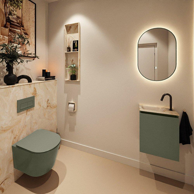 MONDIAZ TURE-DLUX 40cm toiletmeubel Army. EDEN wastafel Frappe positie links. Met 1 kraangat.