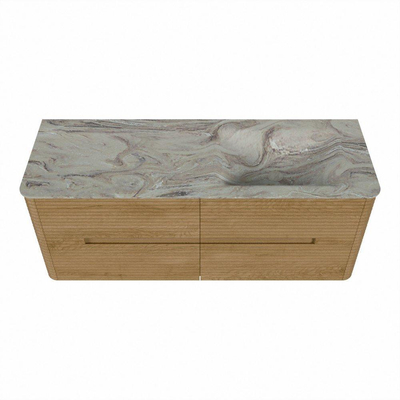 Mondiaz CIRO-DLUX Ensemble de meubles de salle de bains - 130x45x50cm - Vasque solid surface Glace - 1 bassin à droite - 1 trou de robinet - 4 tiroirs - Chêne
