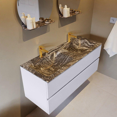 Mondiaz VICA-DLUX Ensemble de meuble de salle de bain - 120cm - meuble sous-vasque cale - 2 tiroirs - lavabo encastrée cloud double - 2 trous de robinet - version haute de 60cm - lave