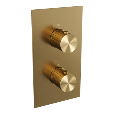 BRAUER Stripe Thermostatische Inbouw Regendouche - 3-weg - rechthoekig - 25cm douchekop - rechte muurarm - staaf handdouche - doucheslang - geïntegreerde glijstang - goud geborsteld PVD