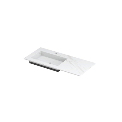INK Post wastafel - 100x45x1cm - 1 wasbak links - 1 kraangat - keramiek Calacatta mat