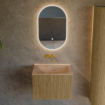 MONDIAZ KURVE-DLUX Meuble de salle de bains 60 cm couleur Dusk avec 1 tiroir et 0 porte. Lavabo CLOUD central sans trou de robinet Arena.