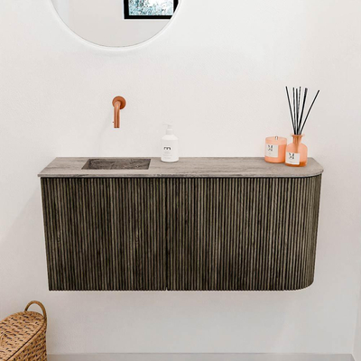 Mondiaz JOYA-DLUX 91.6cm toiletmeubel - ronding rechts kleur Shadow - Wastafel FAYE positie Links Zonder kraangat kleur Oza.