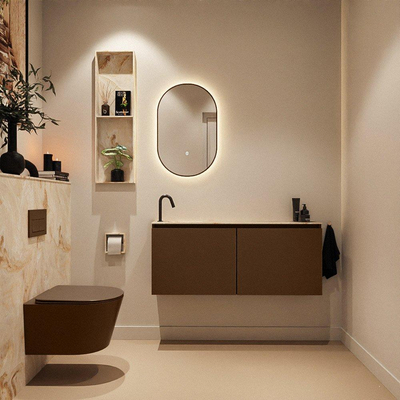 MONDIAZ TURE-DLUX Meuble toilette - 120cm - Rust - EDEN - vasque Frappe - position gauche - 1 trou de robinet