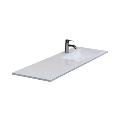 HR Badmeubelen Thin plan vasque pierre de synthèse 140,5x2x45,5cm cuve DROITE blanc brillant 1 trou de robinet