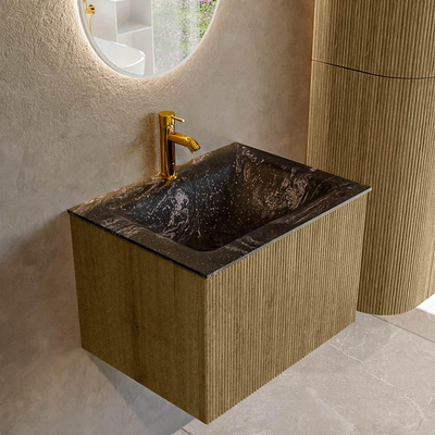 Mondiaz KURVE-DLUX Badkamermeubelset - 60x46x40cm - 1 lade - wastafel solid surface - midden - 1 kraangat - Dusk