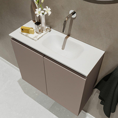 MONDIAZ TURE Toiletmeubel 60x23x50cm met 0 kraangaten 2 deuren smoke mat Wastafel Eden rechts Solid Surface Wit
