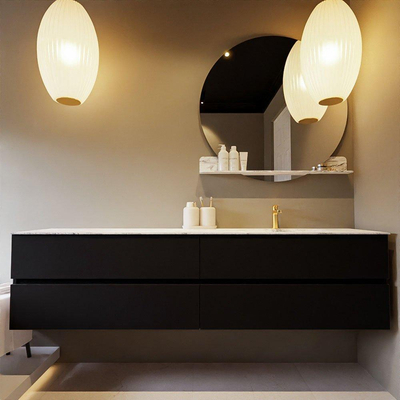 Mondiaz VICA-DLUX Ensemble de meuble de salle de bain - 200cm - meuble sous-vasque urbain - 4 tiroirs - lavabo encastré cloud droite - 1 trou de robinet - version haute de 60cm - glace