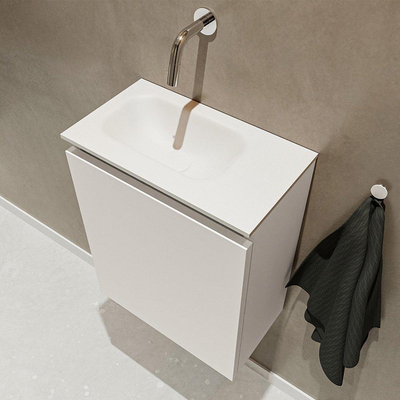 MONDIAZ TURE Kit lave-mains - 40x23x50cm - 0 trous de robinet - 1 porte - lin mat - Lavabo à gauche - Solid Surface Blanc